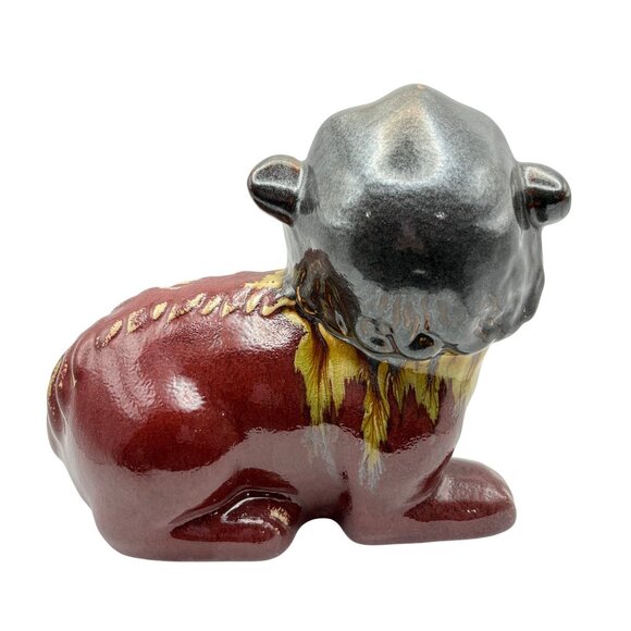 Vintage Ceramic Foo Dog Figurine In Red & Black Glaze Chinese Guardian Lion - Picture 4 of 10